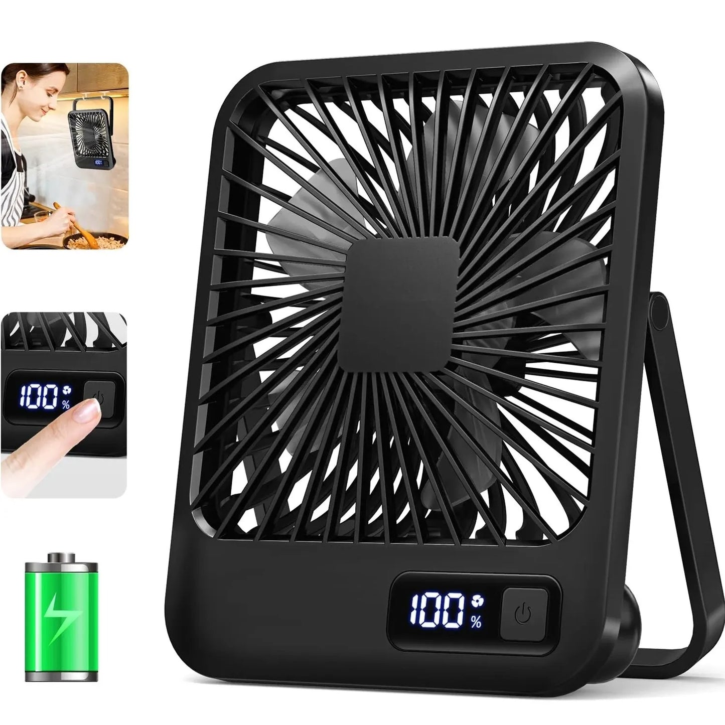 PowerFan™ 折りたたみ式デスクファン — 2026年新型、USB充電式、5段階風量調節、180度傾斜、壁掛け対応、電源表示、超静音、オフィス・家庭用ポータブル ブラックキット 無料