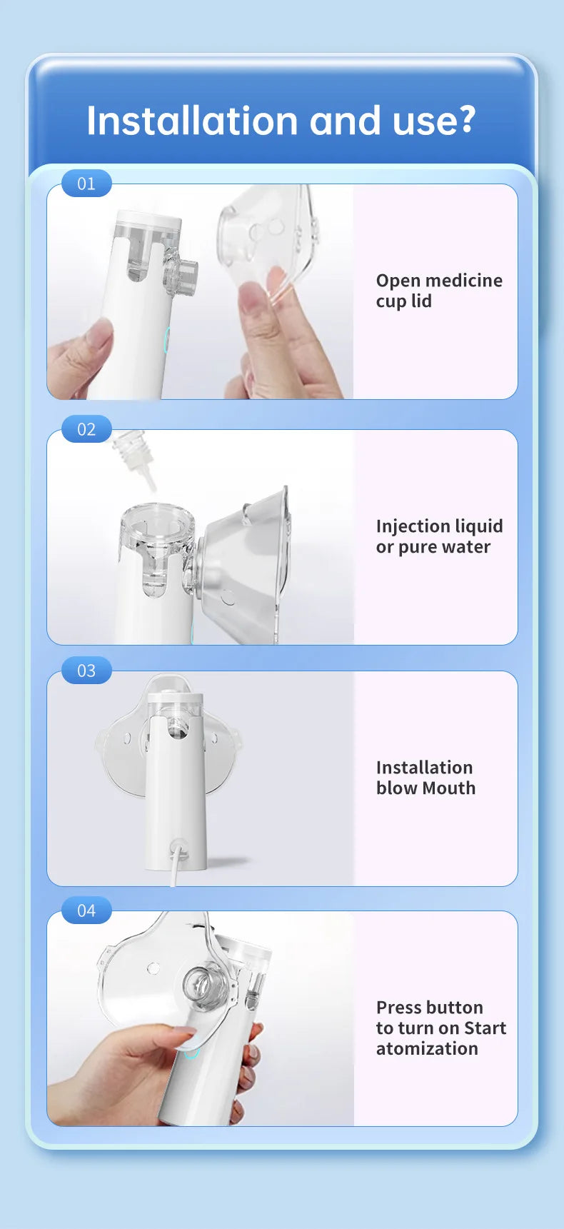 IDEABEL Health Care Mini Handheld Portable Asthma Inhale Nebulizer Ultrasonic Inalador Nebulizador For Children Adult