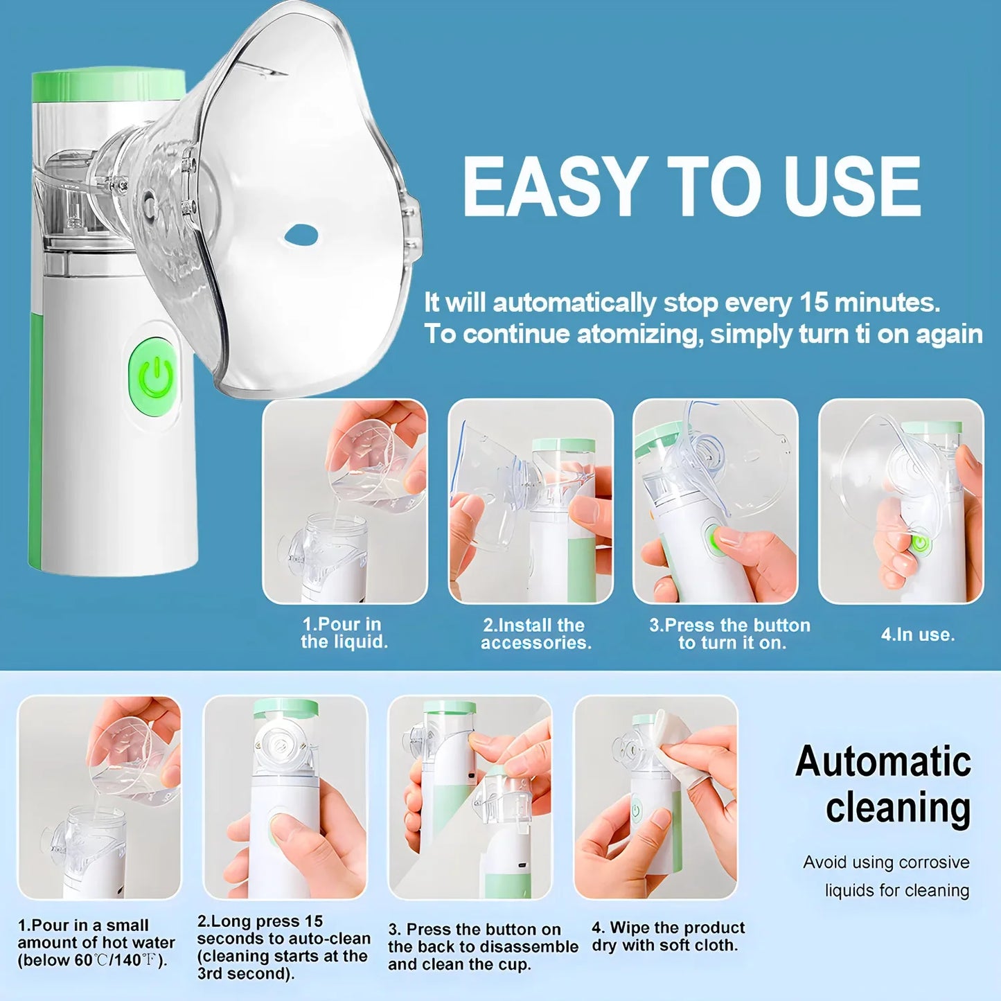 IDEABEL Health Care Mini Handheld Portable Asthma Inhale Nebulizer Ultrasonic Inalador Nebulizador For Children Adult