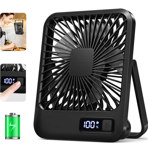 PowerFan™ 折りたたみ式デスクファン — 2026年新型、USB充電式、5段階風量調節、180度傾斜、壁掛け対応、電源表示、超静音、オフィス・家庭用ポータブル ブラックキット 無料
